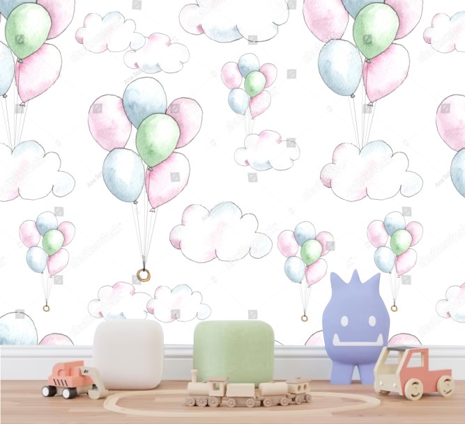 PAPEL DE PAREDE BALÕES E NUVENS AQUARELA