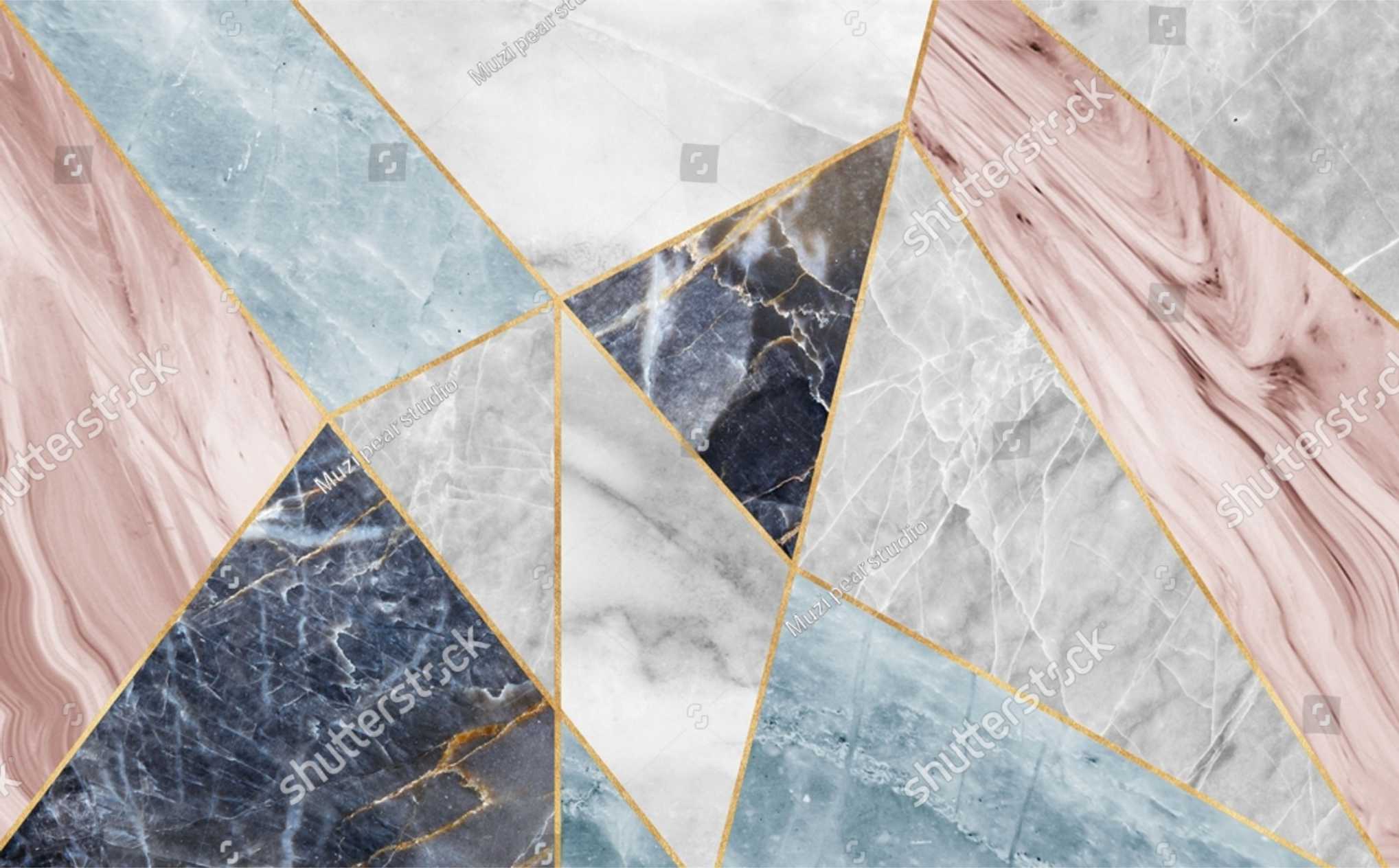 PAPEL DE PAREDE MOSSAICO DE MORMORES PRETO ROSA BRANCO E AZUL