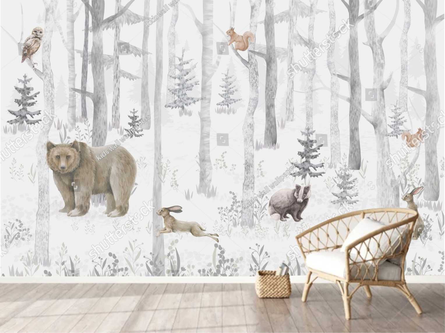 PAPEL DE PAREDE FLORESTA COM ANIMAIS SAFARI