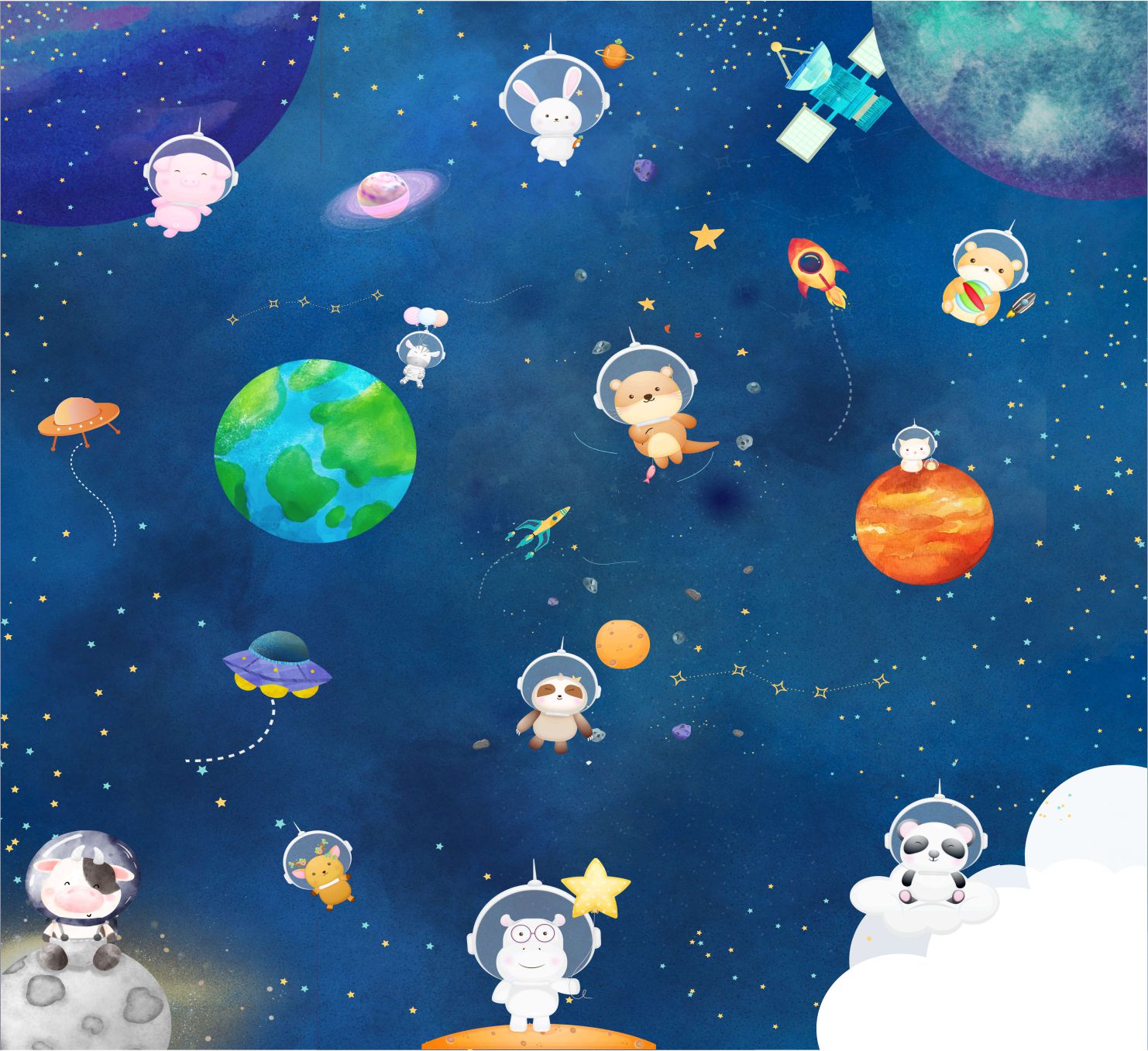PAPEL PAREDE ASTRONAUTA COM ANIMAIS