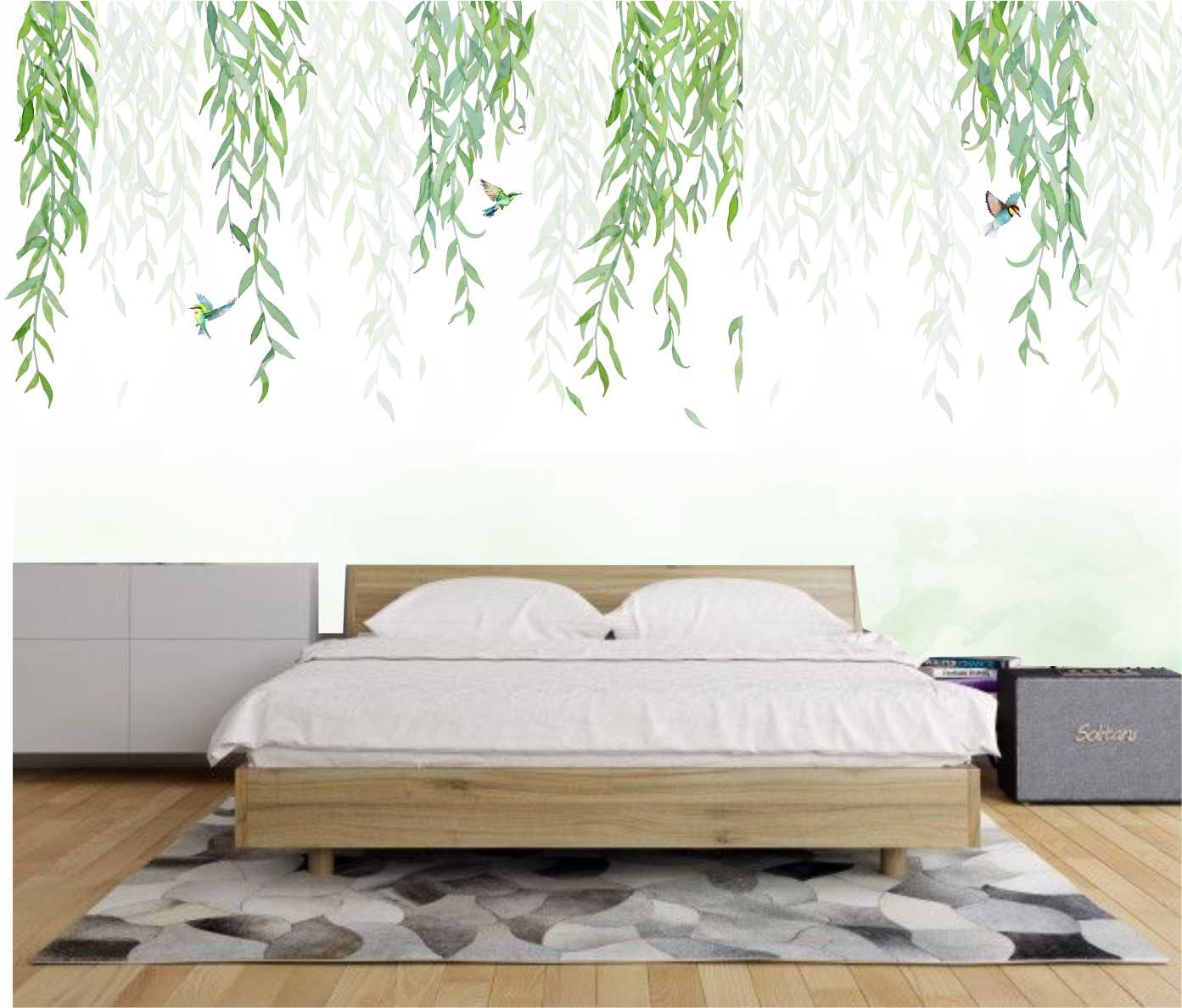 PAPEL PAREDE FLORAL CAINDO COM PASSAROS