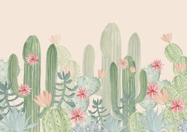 PAPEL DE PAREDE CACTOS AQUARELA QUARTO