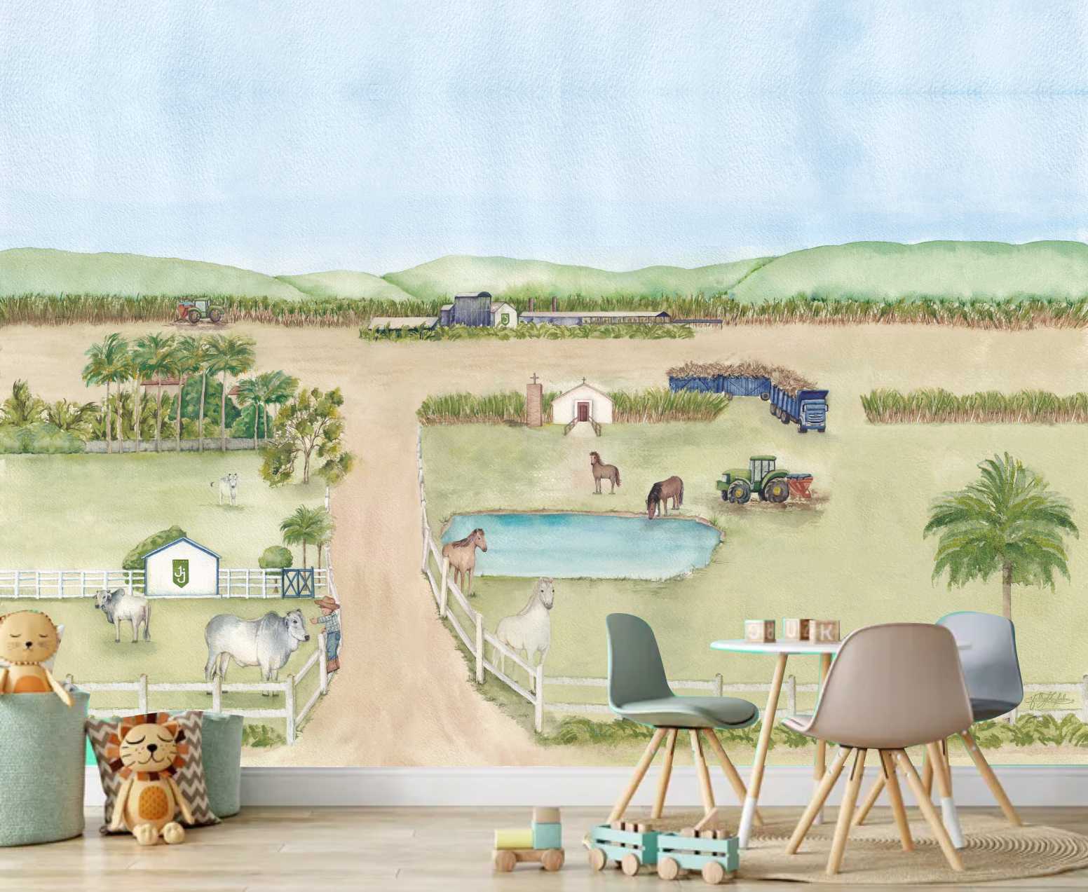 PAPEL DE PAREDE FAZENDA AQUARELA