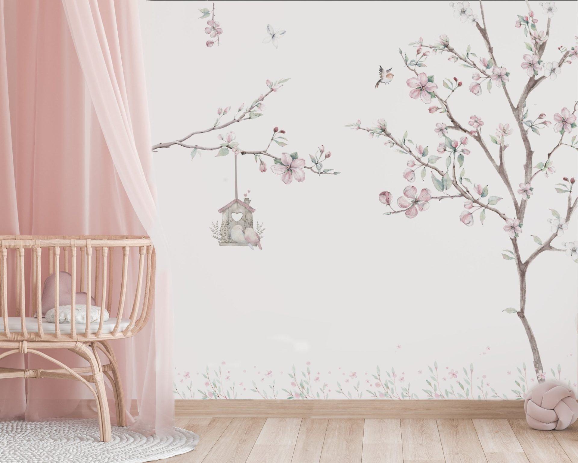 PAPEL DE PAREDE AVORE GALHOS COM GAIOLA E FLORES AQUARELA