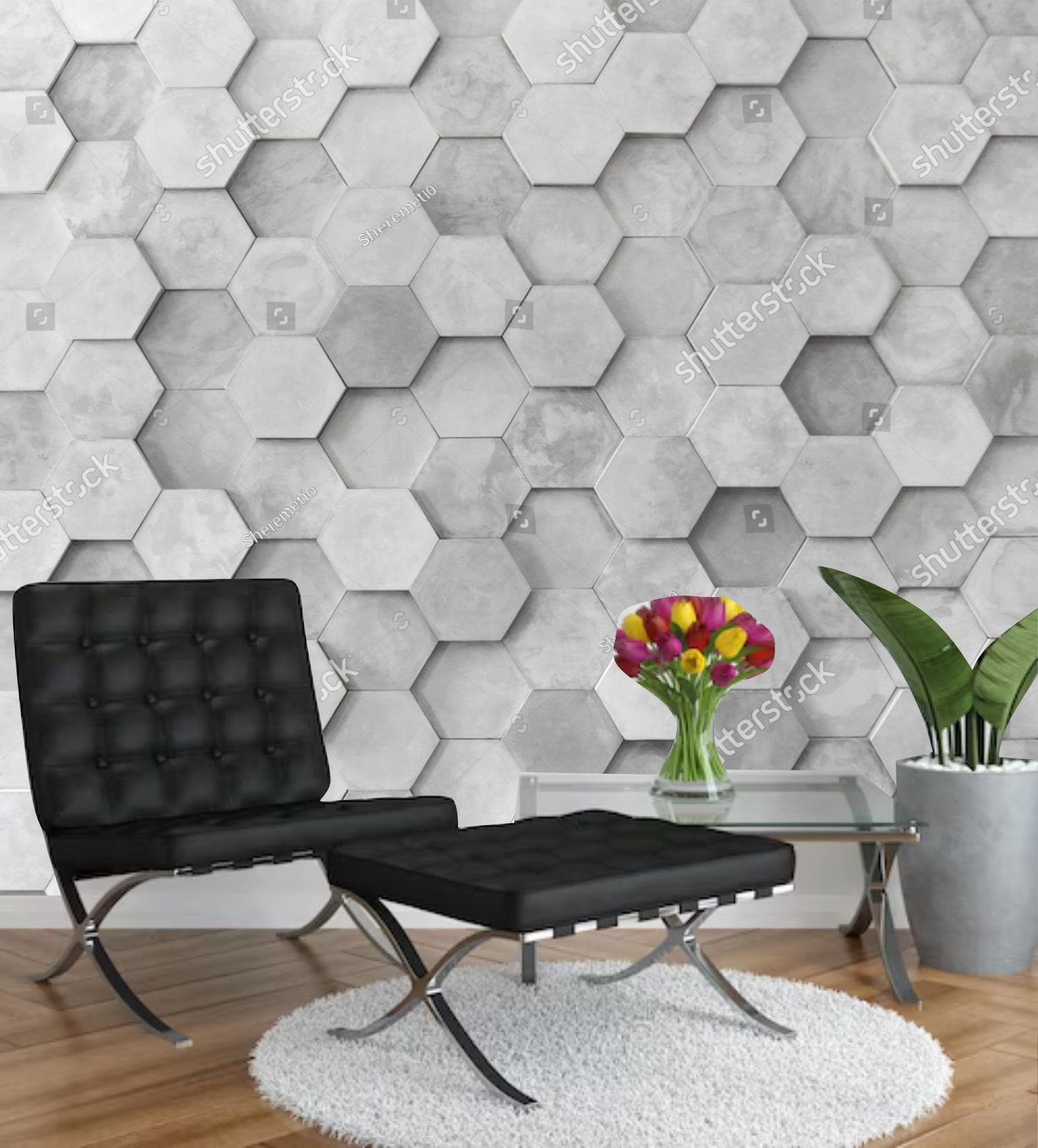 PAPEL DE PARDE hexagonal 3d - EFEITO CONTRETO