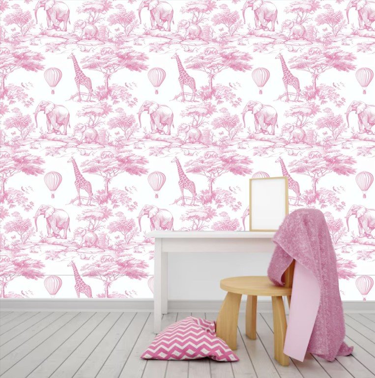 PAPEL DE PAREDE SAFARI ROSA VINTAGE