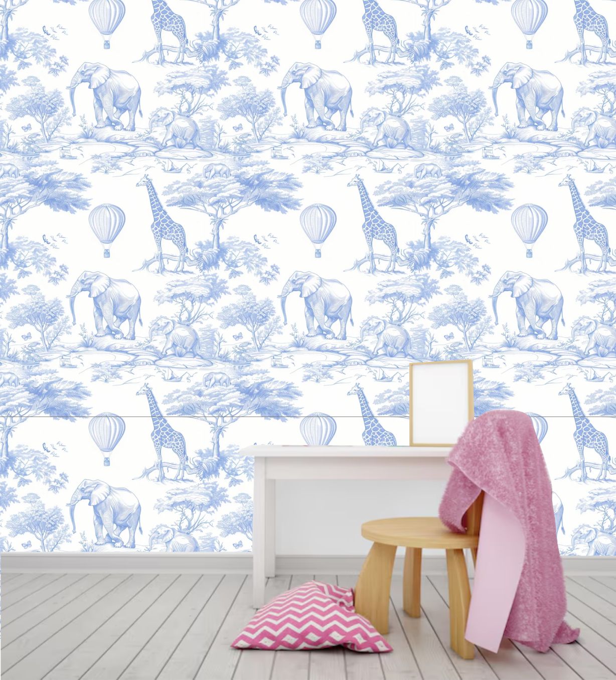 PAPEL DE PAREDE SAFARI VINTAGE VETOR AZUL