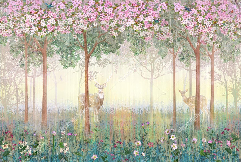 PAPEL DE PAREDE FALORESTA ARVORES FLORES ANIMAIS