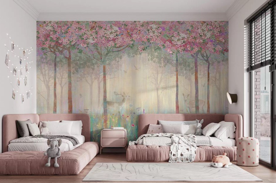 PAPEL DE PAREDE FALORESTA ARVORES FLORES ANIMAIS