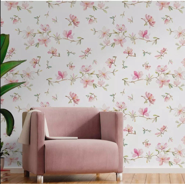 PAPEL DE PAREDE FLORES AQUARELAS ROSAS