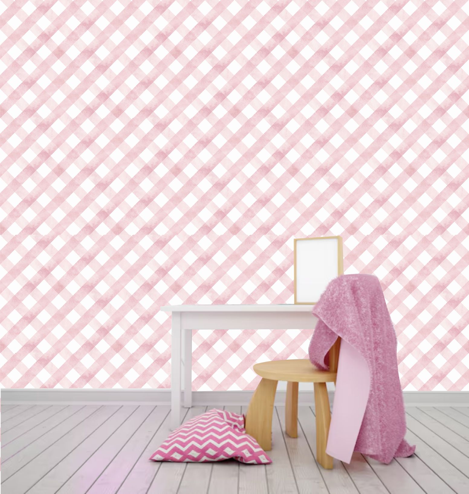 papel de parede vichy aquarelado xadrez rosa