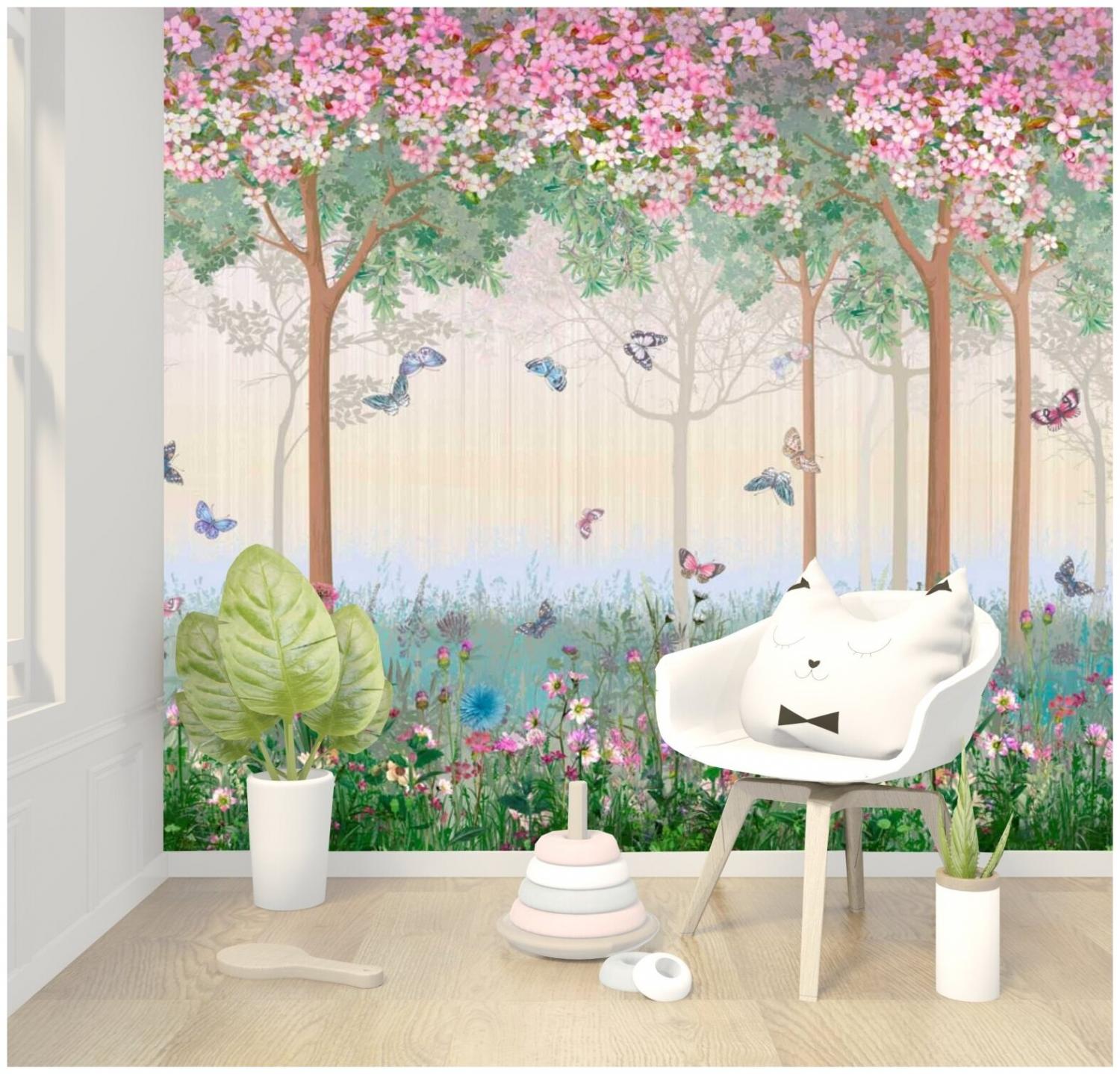 PAPEL DE PARDE AVORE COM FLORES JARDIM E BORBOLETAS
