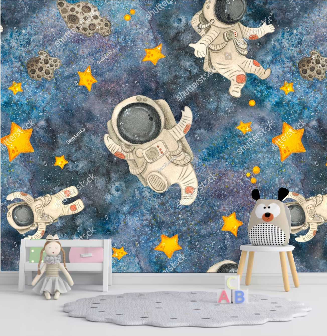 PAPEL DE PARDE ASTRONAUTAS NO ESPAÇO AQUARELA