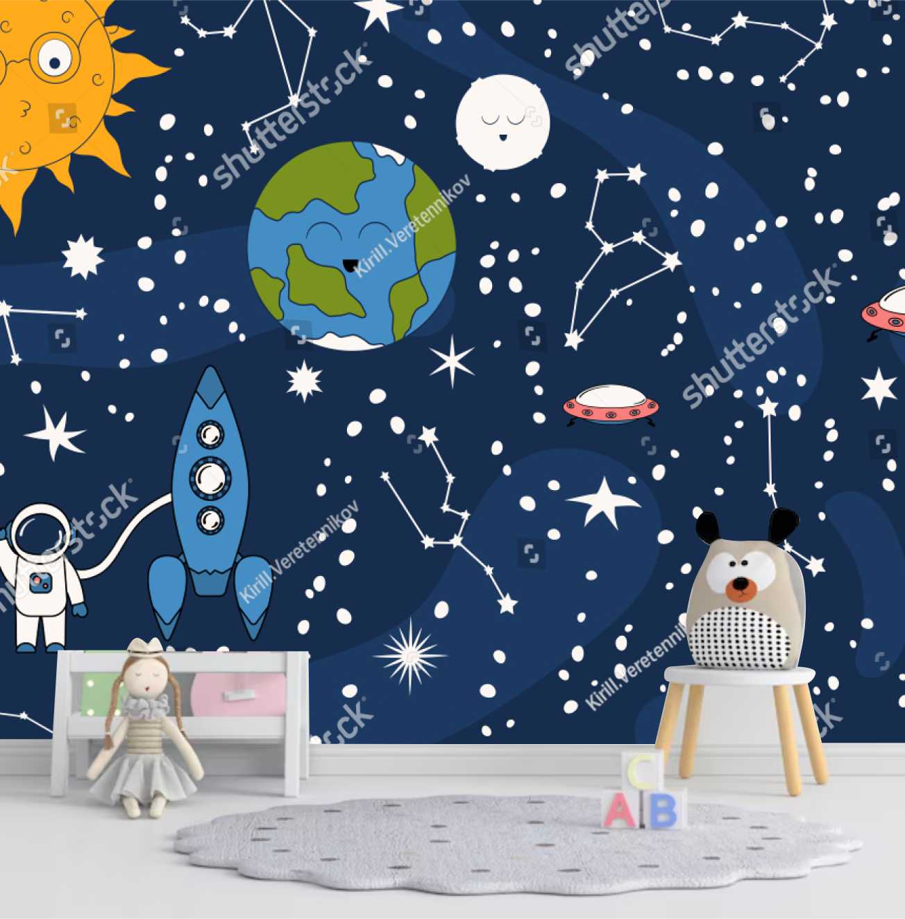 PAPEL DE PAREDE GALAXIA COM PLANETAS E ESTRELAS