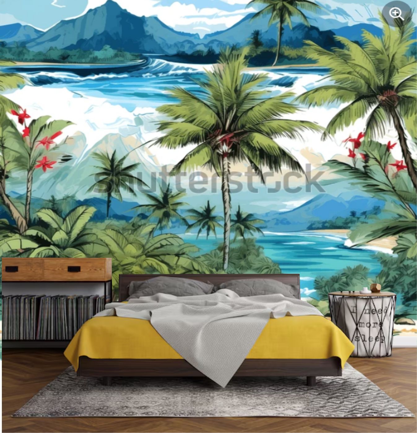 PAPEL DE PAREDE SURF HAVAI PRAIA AQUARELA COM COQUEIROS
