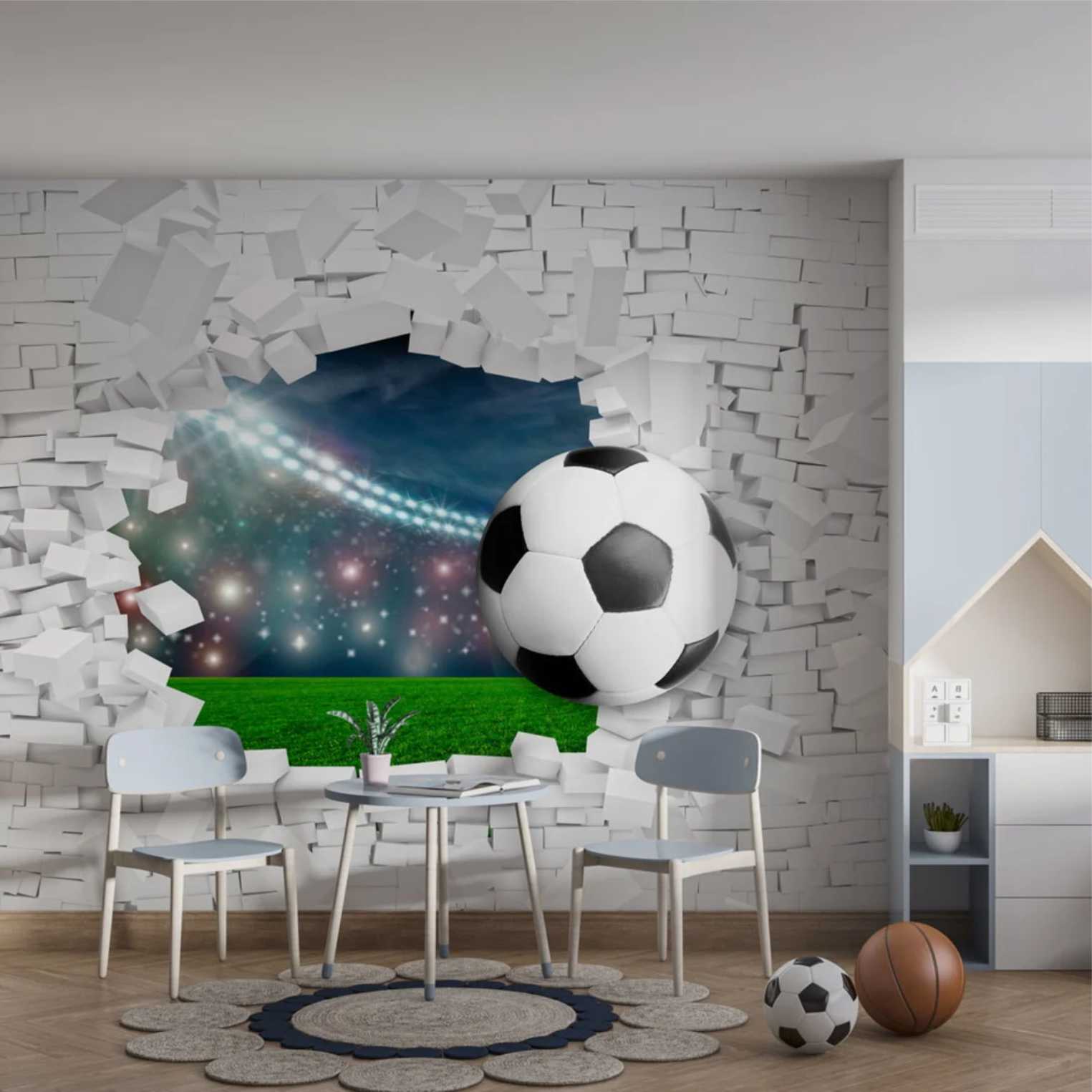 PAPEL DE PAREDE FUTEBOL PAREDE 3D TIJOLOS BRANCO