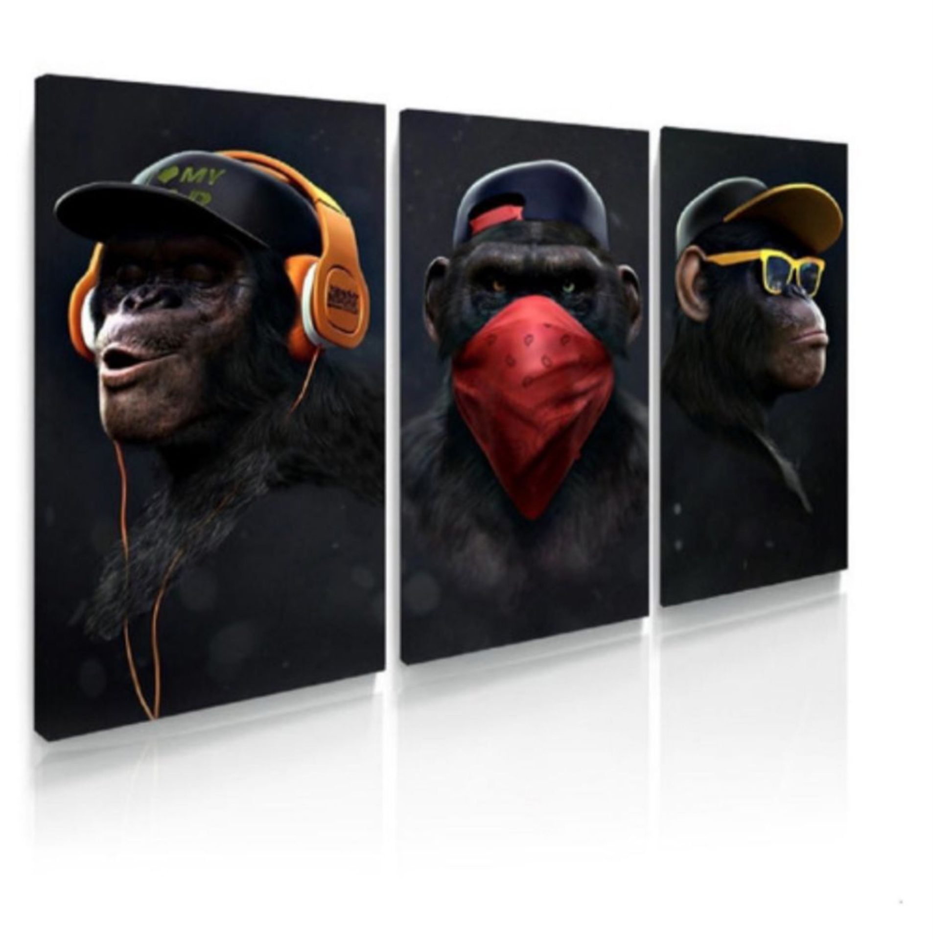QUADRO CANVAS COM MOLDURA MADEIRA MACACOS