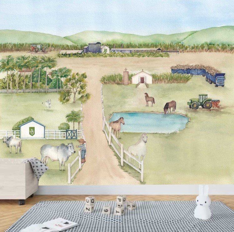 PAPEL DE PAREDE FAZENDA AQUARELA