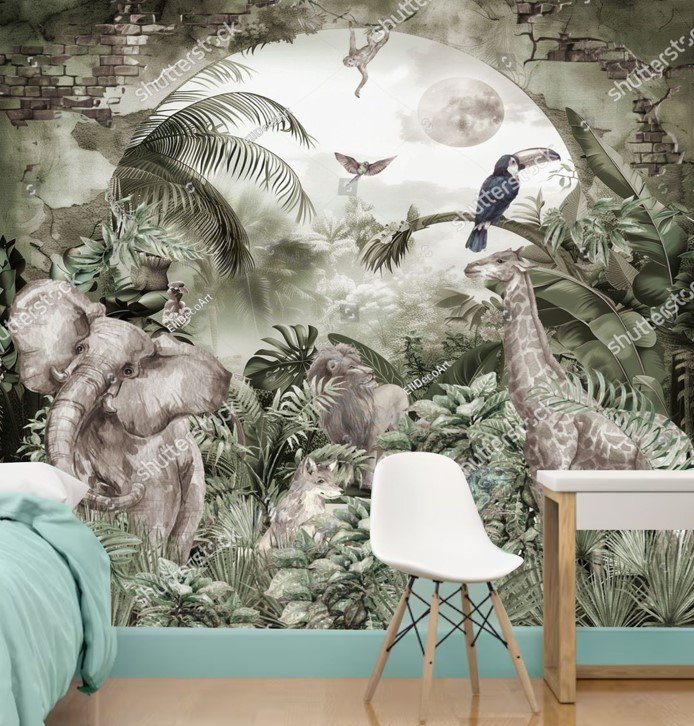 PAPEL DE PAREDE VINTAGE SAFARI AQUARELA