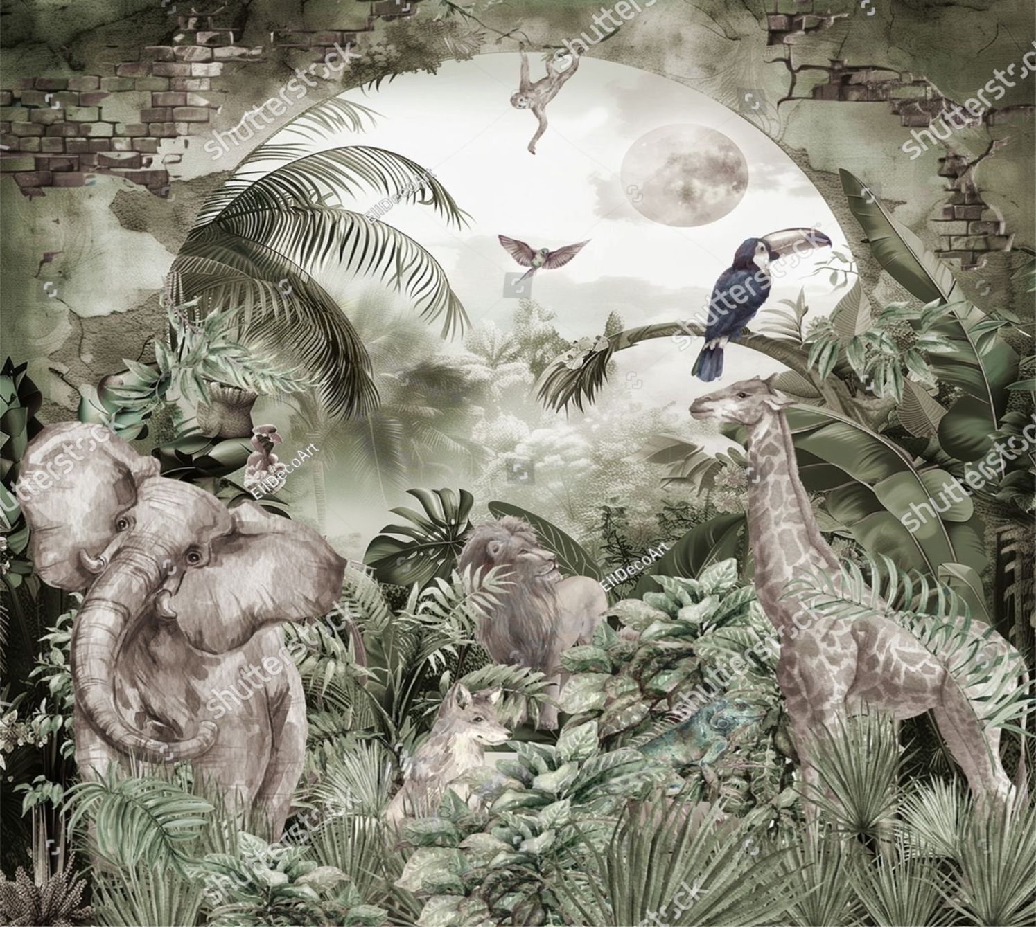 PAPEL DE PAREDE VINTAGE SAFARI AQUARELA