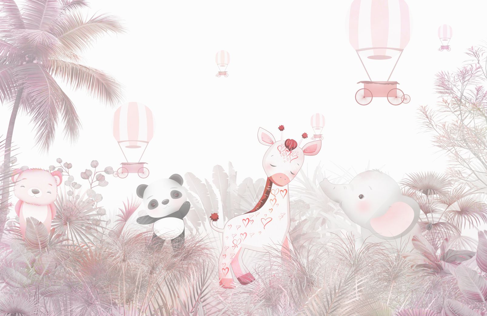 PAPEL DE PAREDE SAFARI INFANTIL DELICADO ROSA