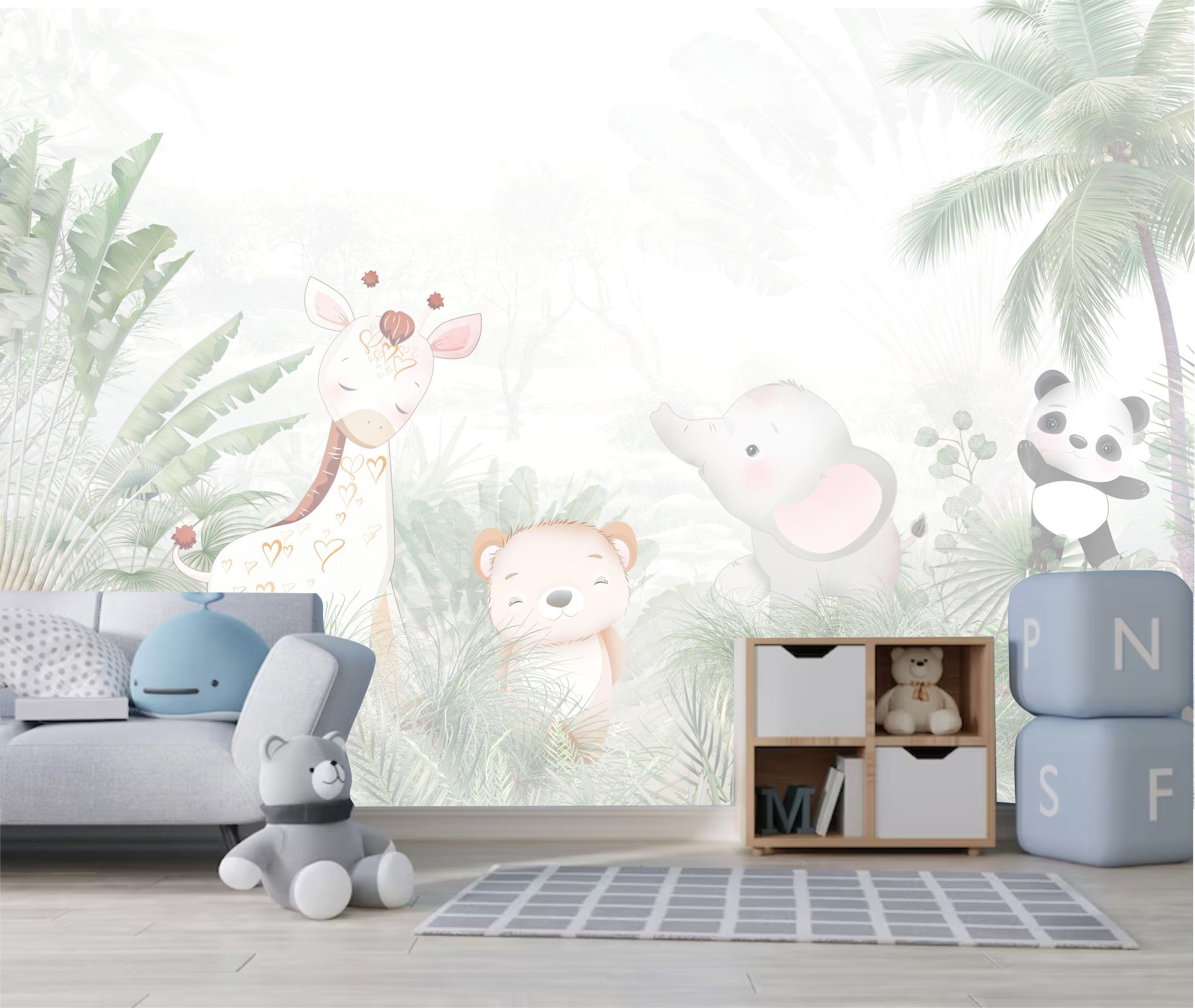 PAPEL DE PAREDE SAFARI INFANTIL DELICADO VERDE