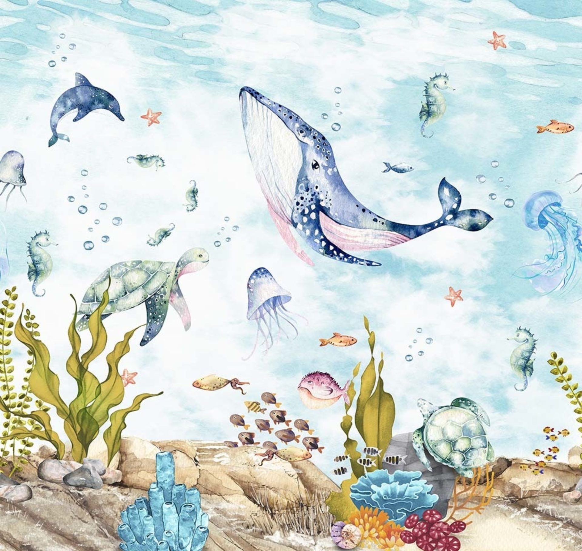 PAPEL DE PARDE FUNDO DO MAR AQUARELA