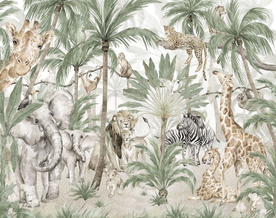 PAPEL DE PAREDE SAFARI INFANTIL AQUARELADO