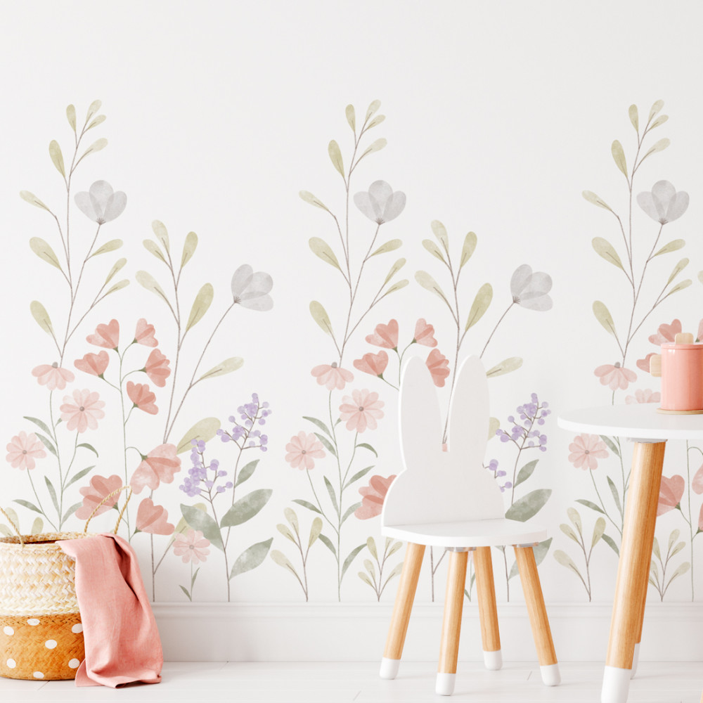 PAPEL DE PAREDE FLORAL FLORES ROSA E LILAS