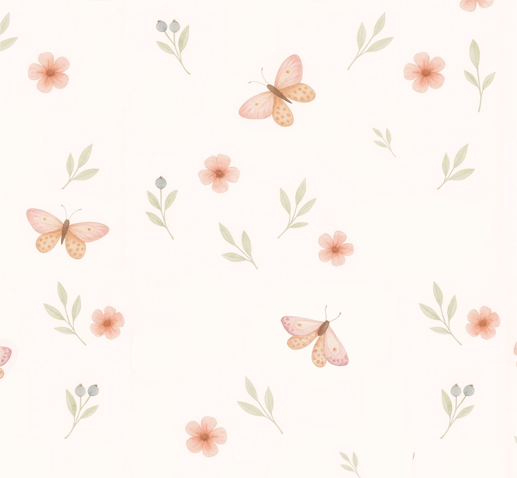 PAPEL DE PAREDE BORBOLETA COM FLORES AQUARELA FUNDO ROSA