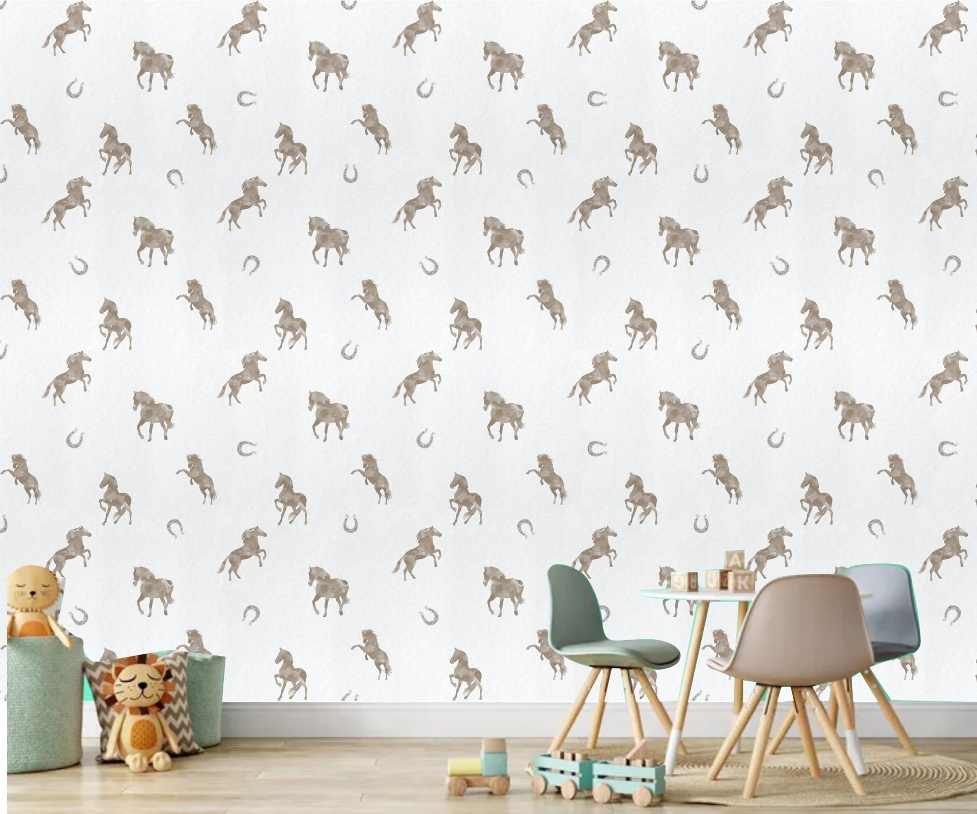 PAPEL DE PAREDE CAVALOS COM FERRADURA