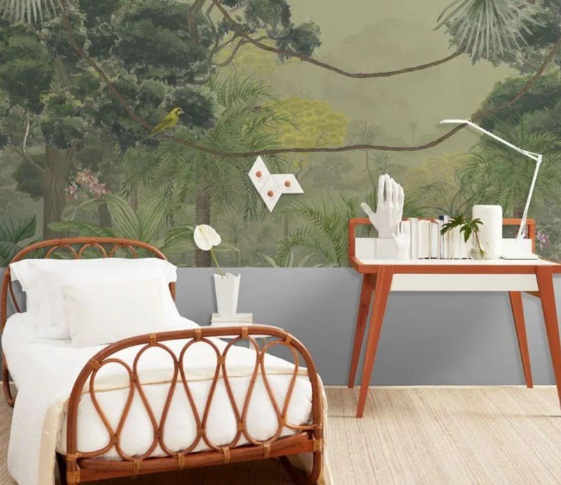 PAPEL DE PAREDE FLORESTA AQUARELA