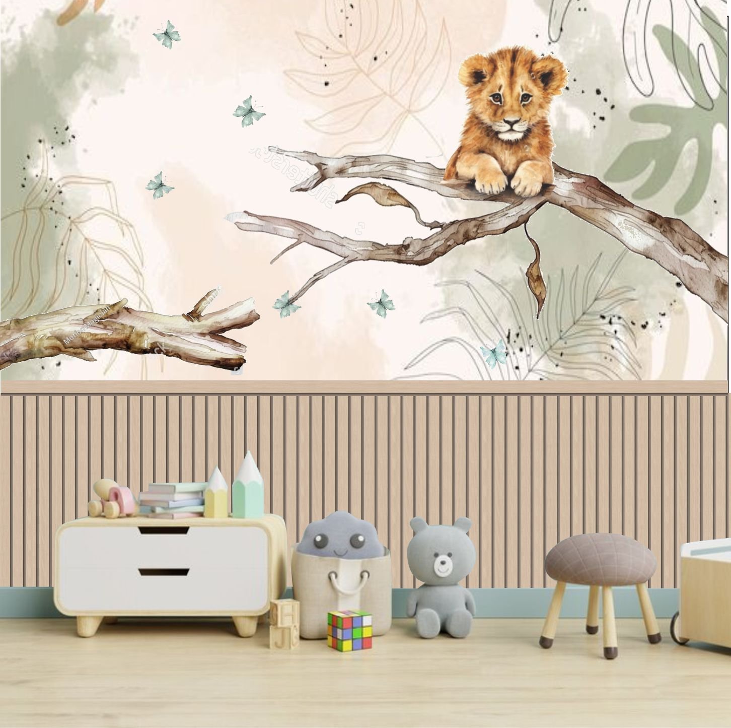 PAPEL DE PAREDE REI LEÃO AQUARELA LEÕES FLORESTA