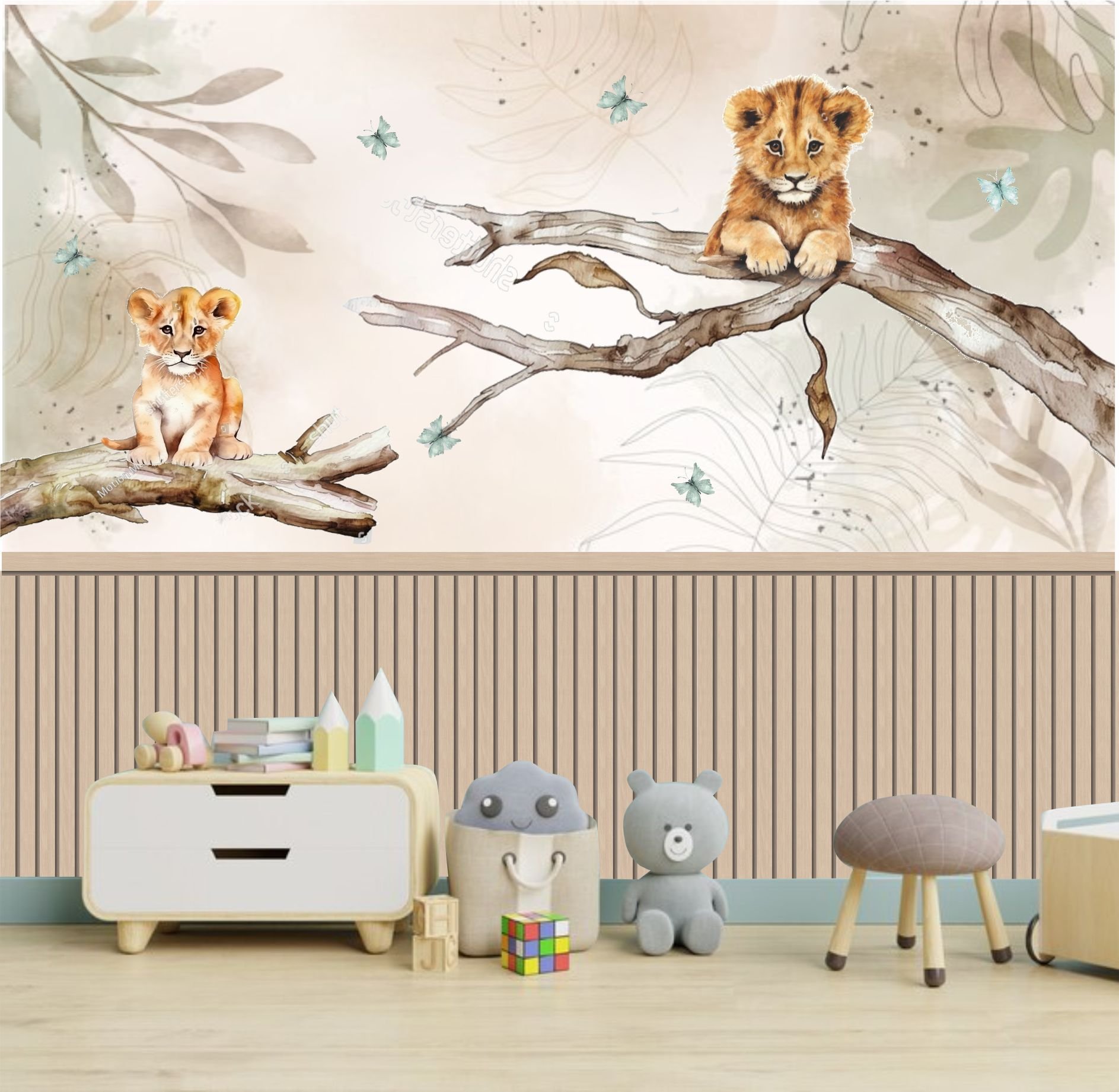 PAPEL DE PAREDE REI LEÃO AQUARELA LEÕES FLORESTA