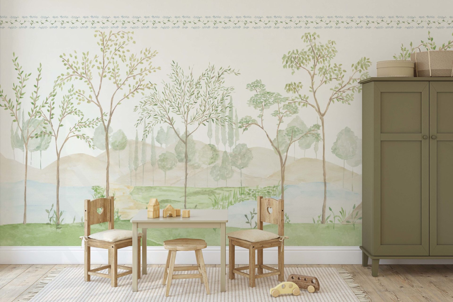 PAPEL DE PAREDE ARVORES FLORESTA AQUARELA