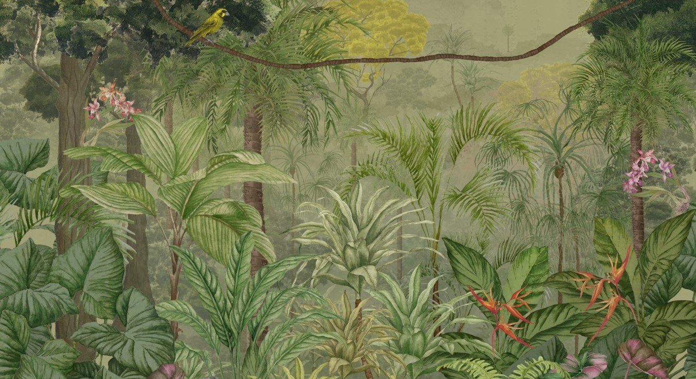 PAPEL DE PAREDE FLORESTA AQUARELA