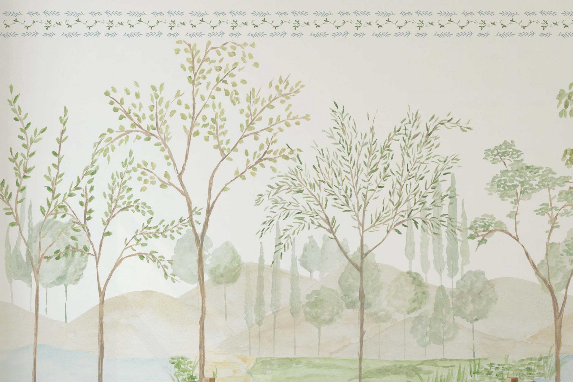 PAPEL DE PAREDE ARVORES FLORESTA AQUARELA