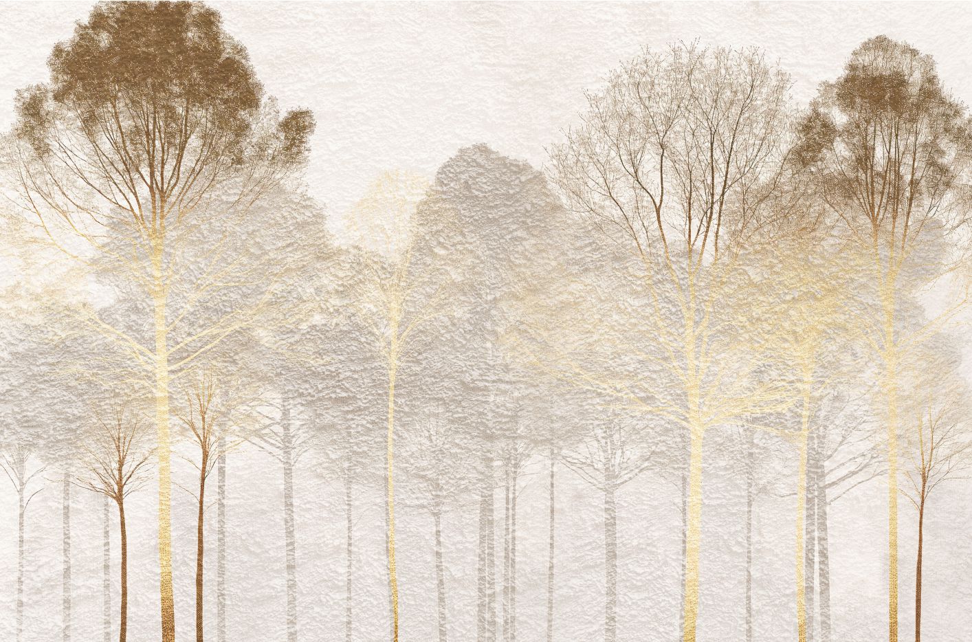 PAPEL DE PAREDE ARVORES FLORESTA DOURADA AQUARELA