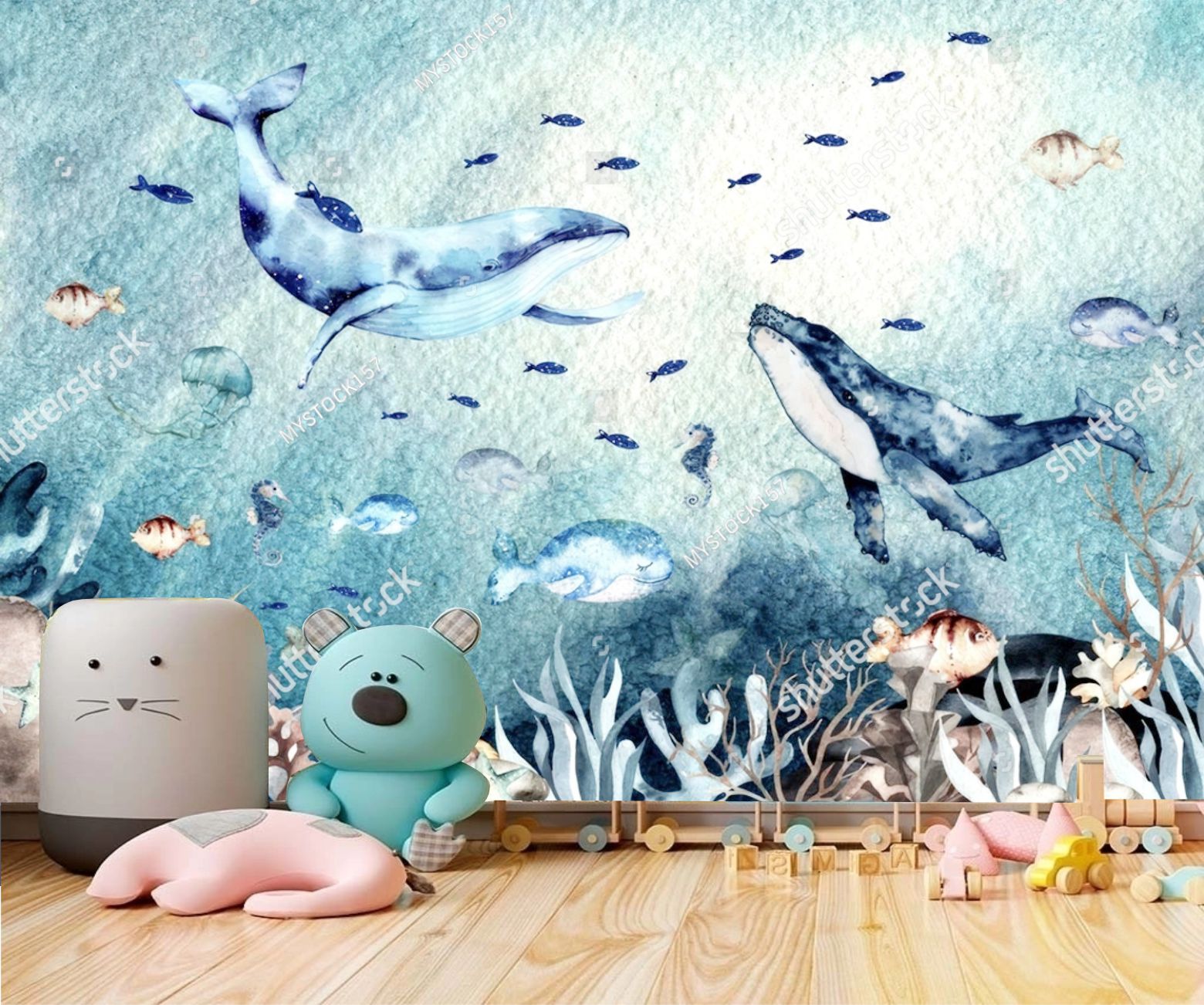 PAPEL DE PAREDE FUNDO DO MAR AQUARELA