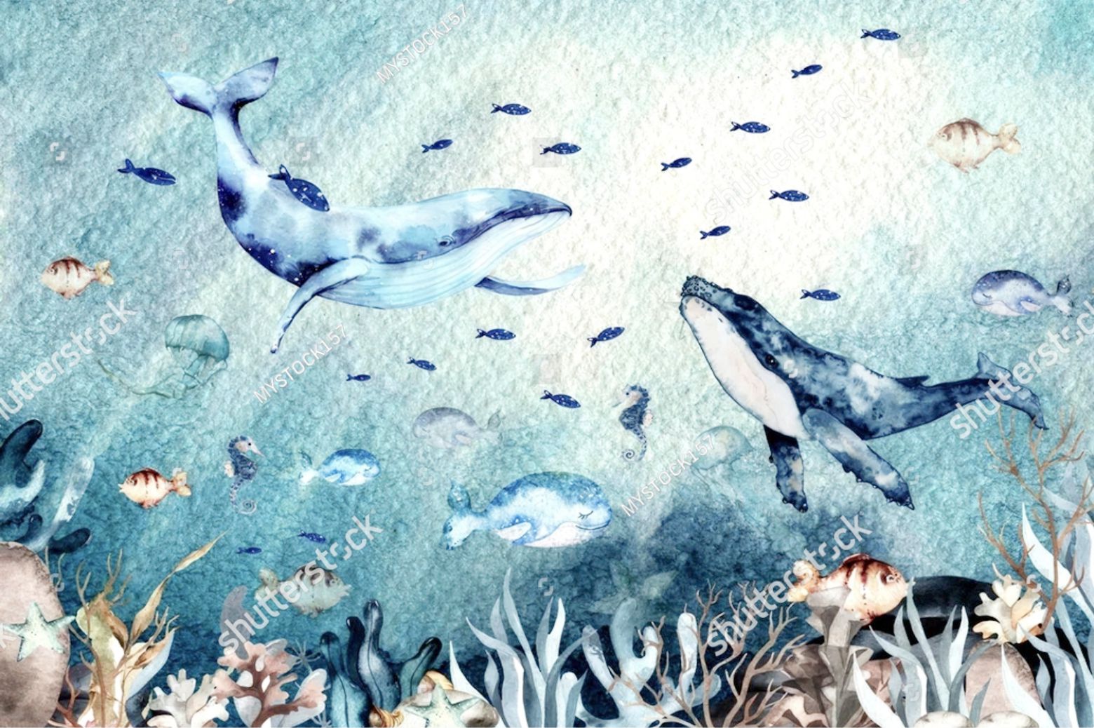 PAPEL DE PAREDE FUNDO DO MAR AQUARELA