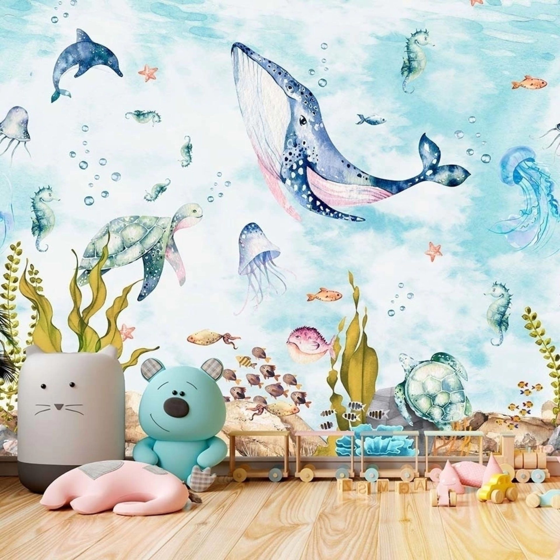 PAPEL DE PAREDE FUNDO DO MAR AQUARELADO