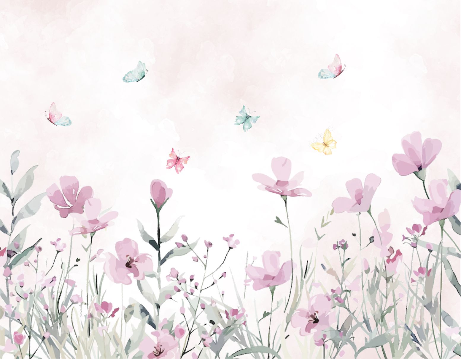 PAPEL DE PAREDE JARDIM COM ROSAS E FLORES AQUARELA