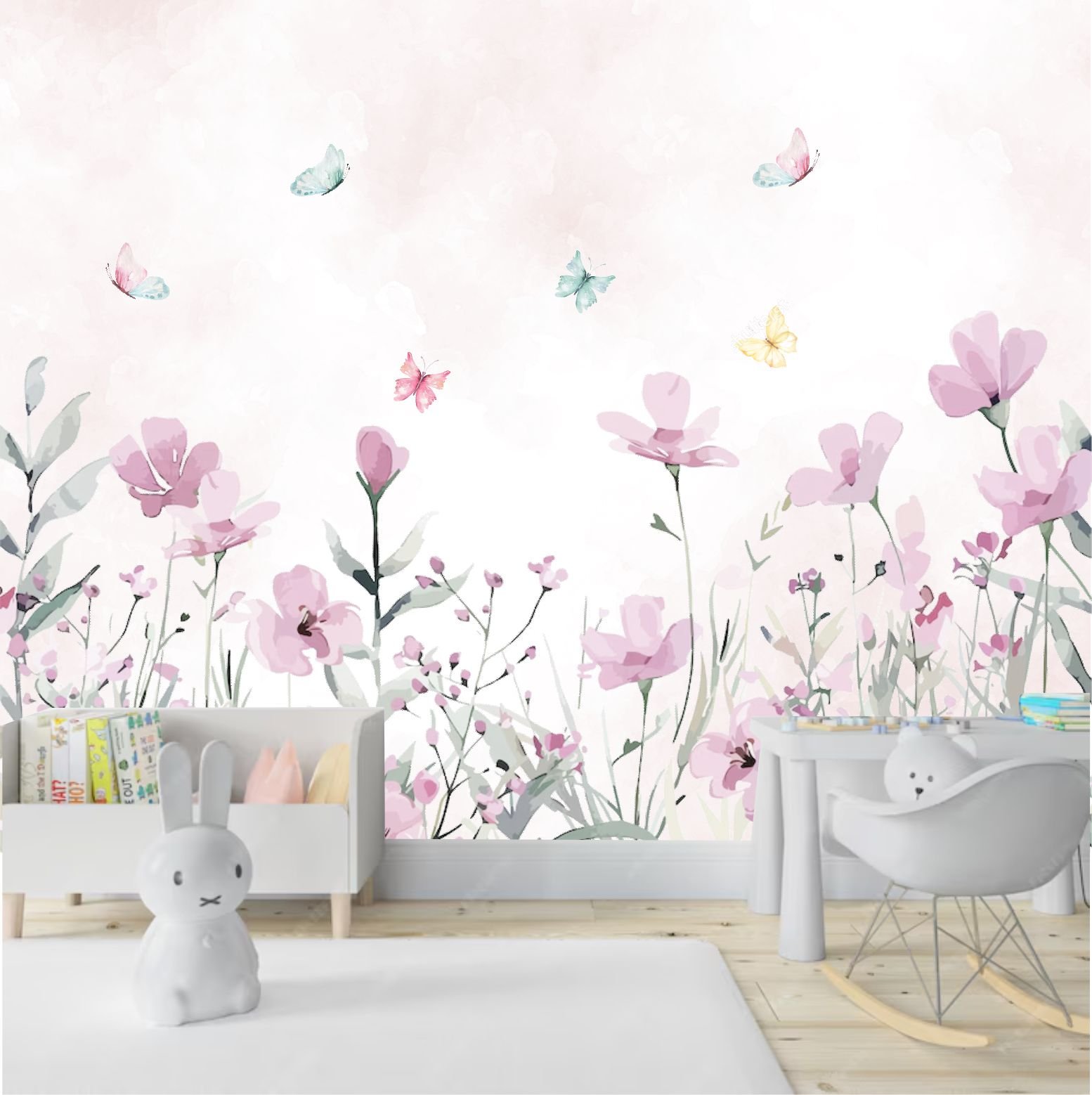 PAPEL DE PAREDE JARDIM COM ROSAS E FLORES AQUARELA