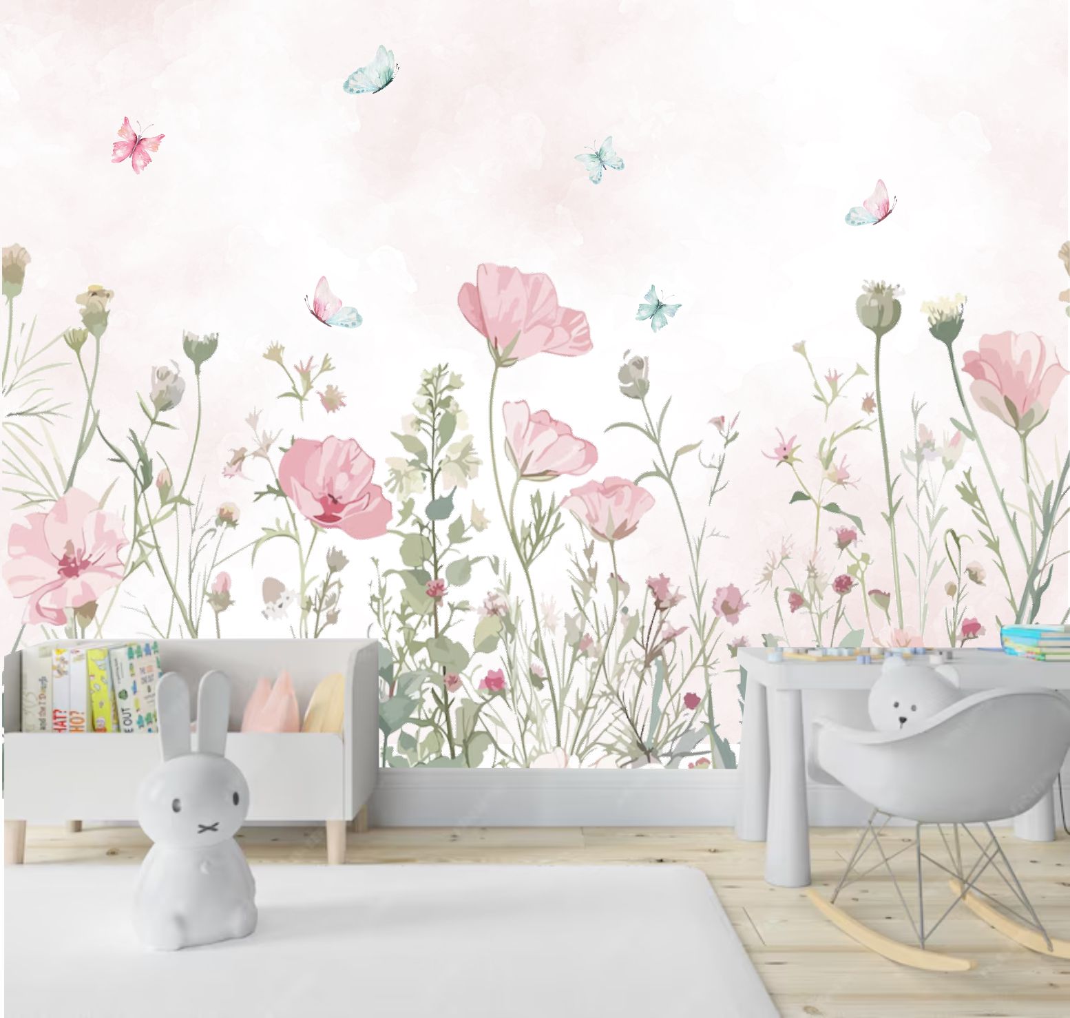PAPEL DE PAREDE JARDIM FLORES E ROSAS COM BORBOLETAS