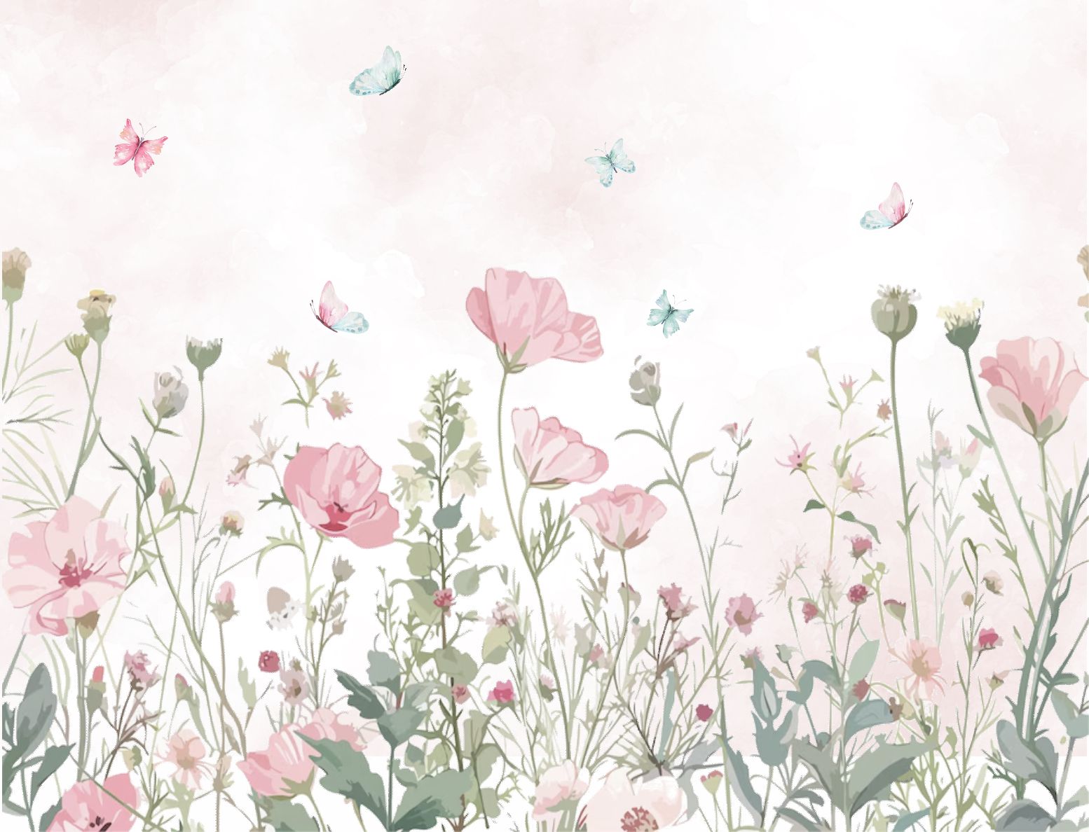 PAPEL DE PAREDE JARDIM FLORES E ROSAS COM BORBOLETAS
