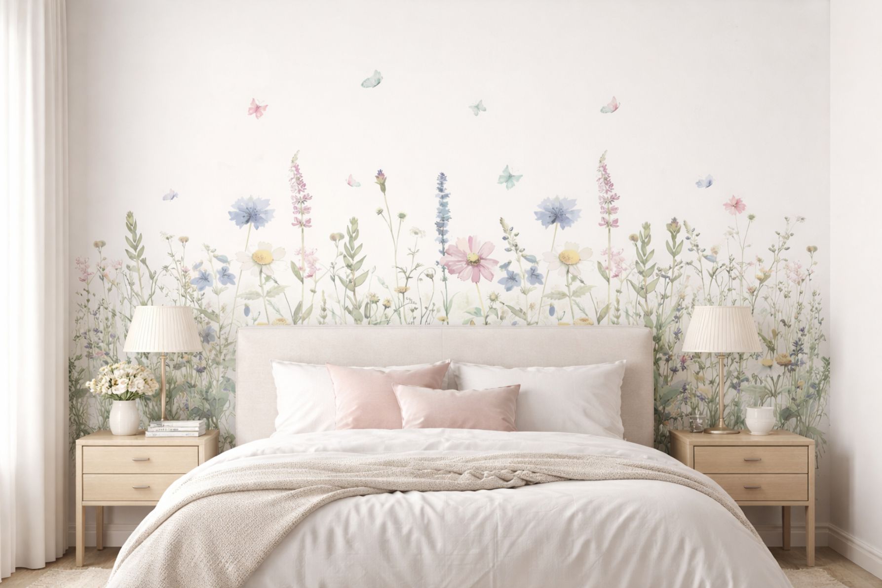 PAPEL DE PAREDE FLORES COM BORBOLETAS