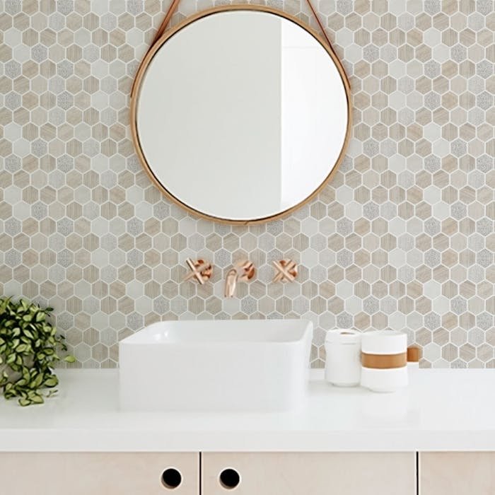 PAPEL PAREDE HEXACONAL PARA COZINHA E BANHEIRO