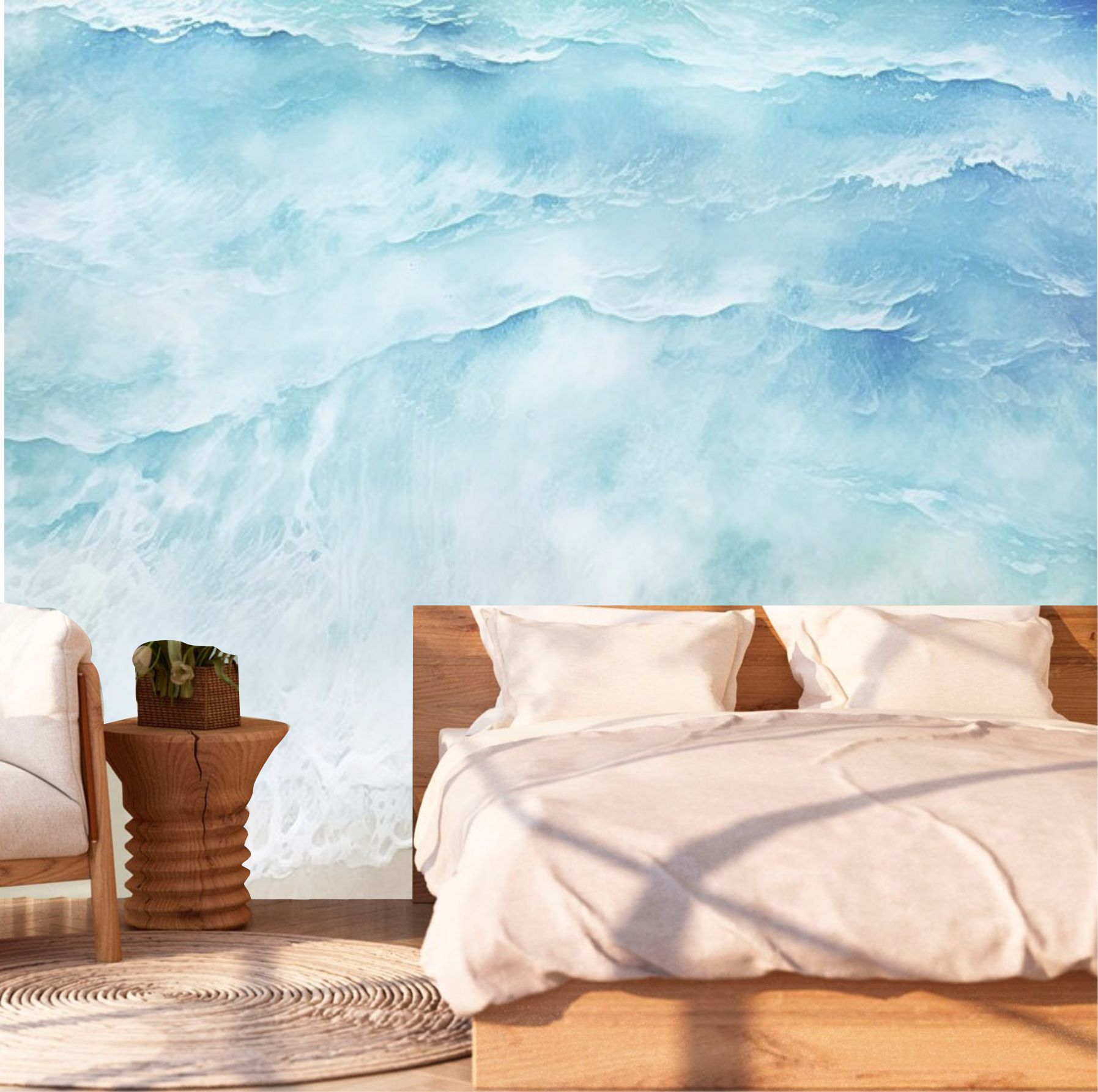 PAPEL DE PAREDE ONDAS DO MAR AQUARELADO