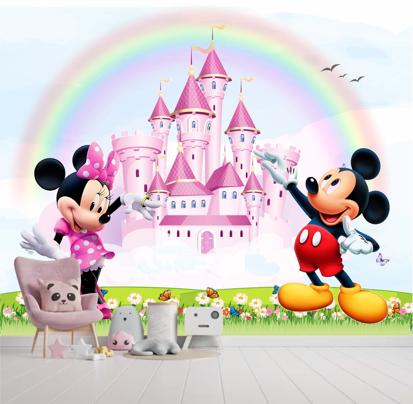 papel de parede mickey mouse com castelo disney