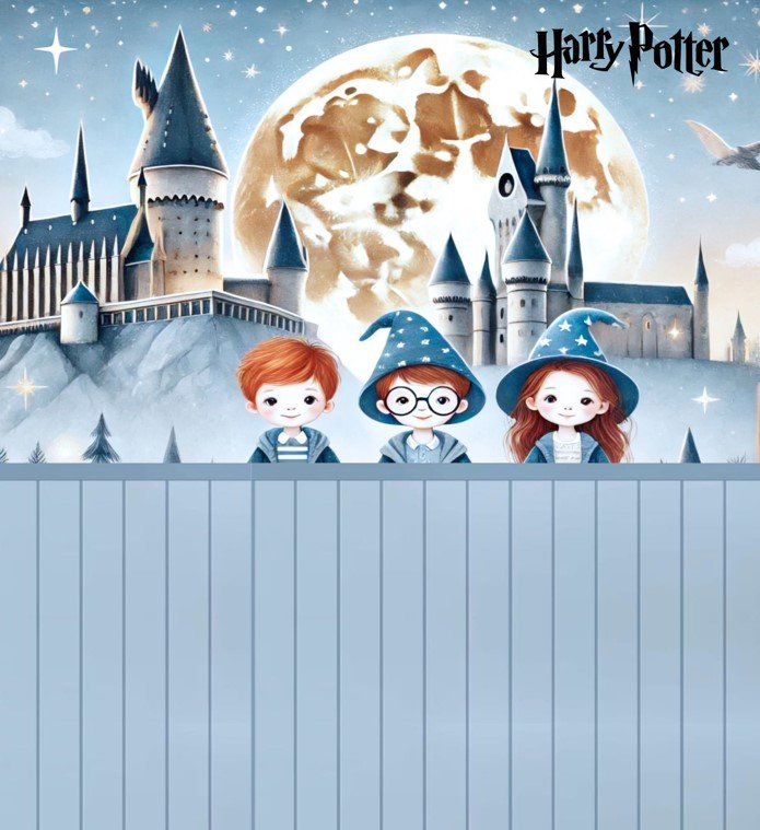 PAPEL DE PAREDE HARRY POTTER com ripado madeira AZUL